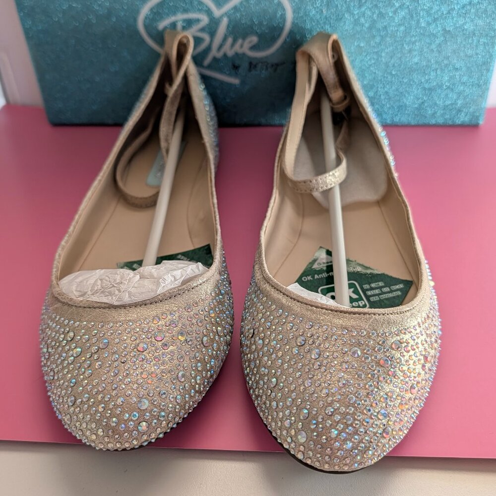 Blue by Betsey Johnson Rhinestone Flats — Sparkly Embellished Shoe - Size 10